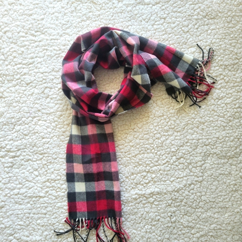 Red and Gray Plaid Thick Scarf